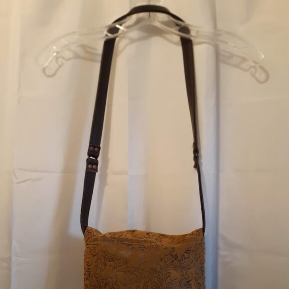 NEW Faux Leather Tooled Western Crossbody Satchel Purse bag Flip Top Sling Brown - Picture 9 of 13